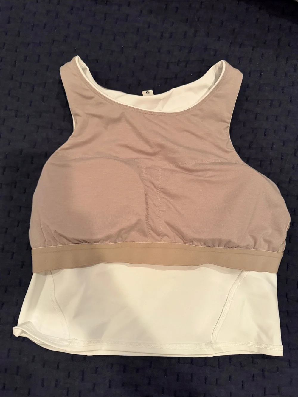 lululemon athletica White Crop Tank with Taupe Lining